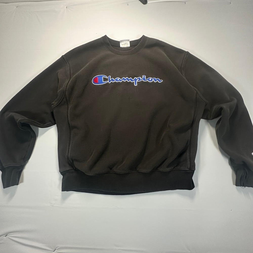 Champion‎ Reverse Weave Sweatshirt Mens XL Black Script Logo Pullover GF70 BKC